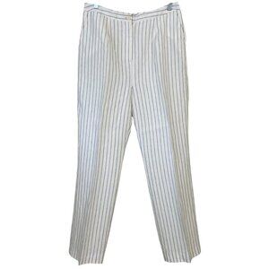 The J. Peterman Company Women's Blue and Ivory Striped Linen Pants Size 12